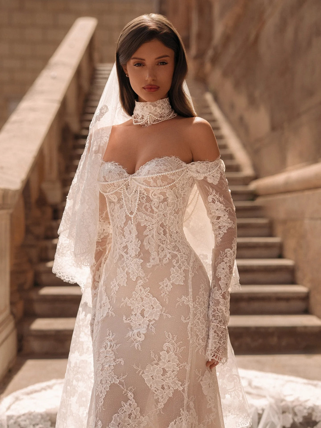 Lovely Choker Veil Pearl Bridal Couture