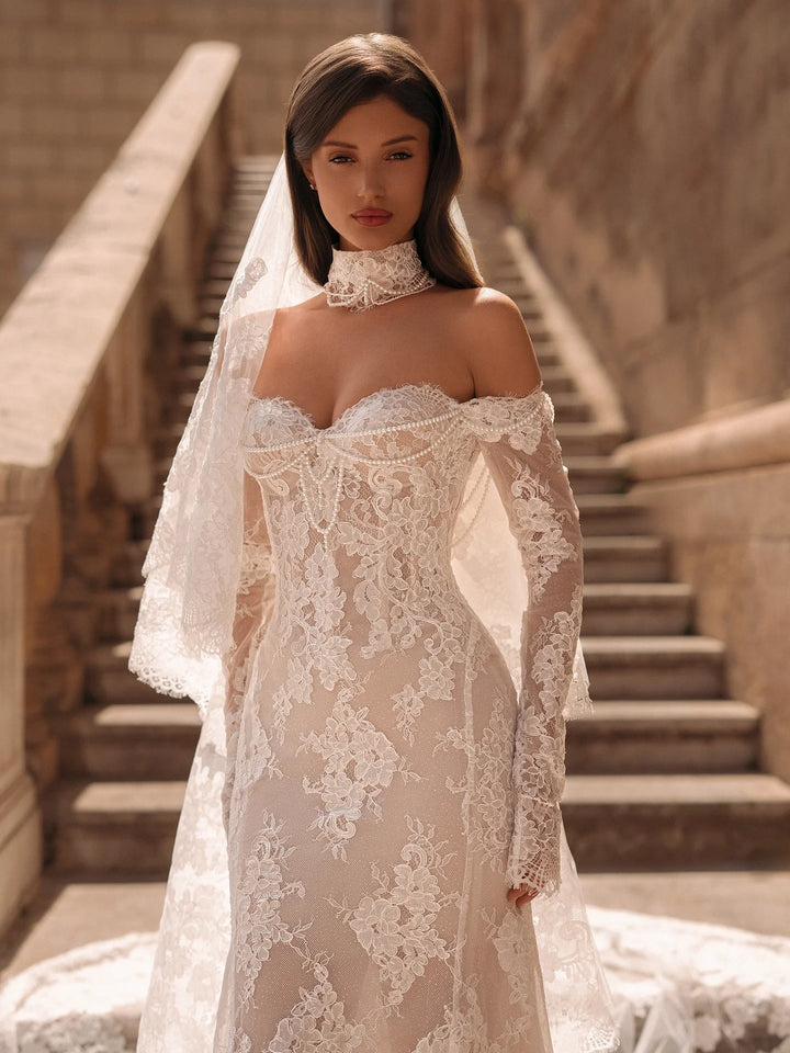 Lovely Choker Veil Pearl Bridal Couture