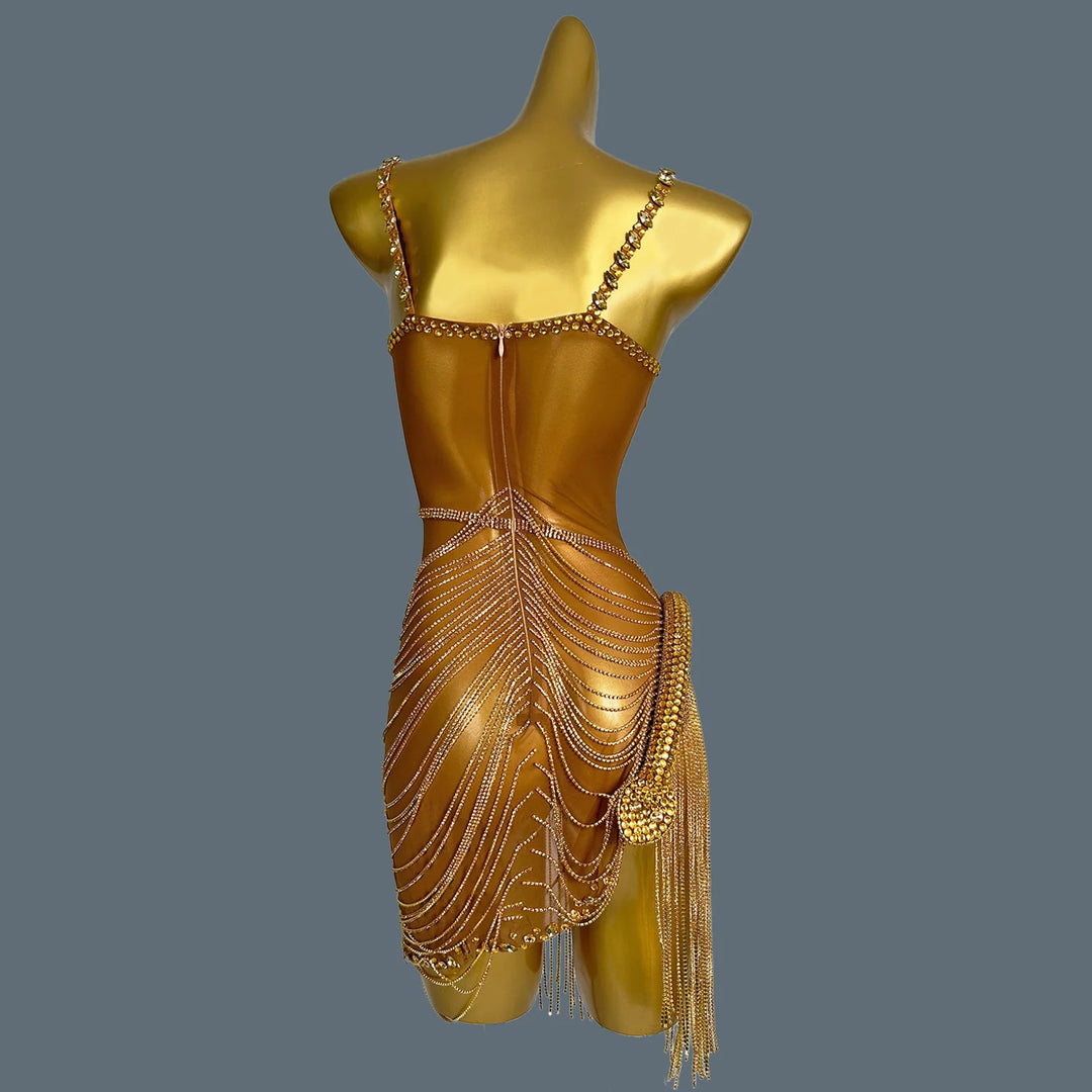 Shiny Crystal Tassel Mini Party Dress
