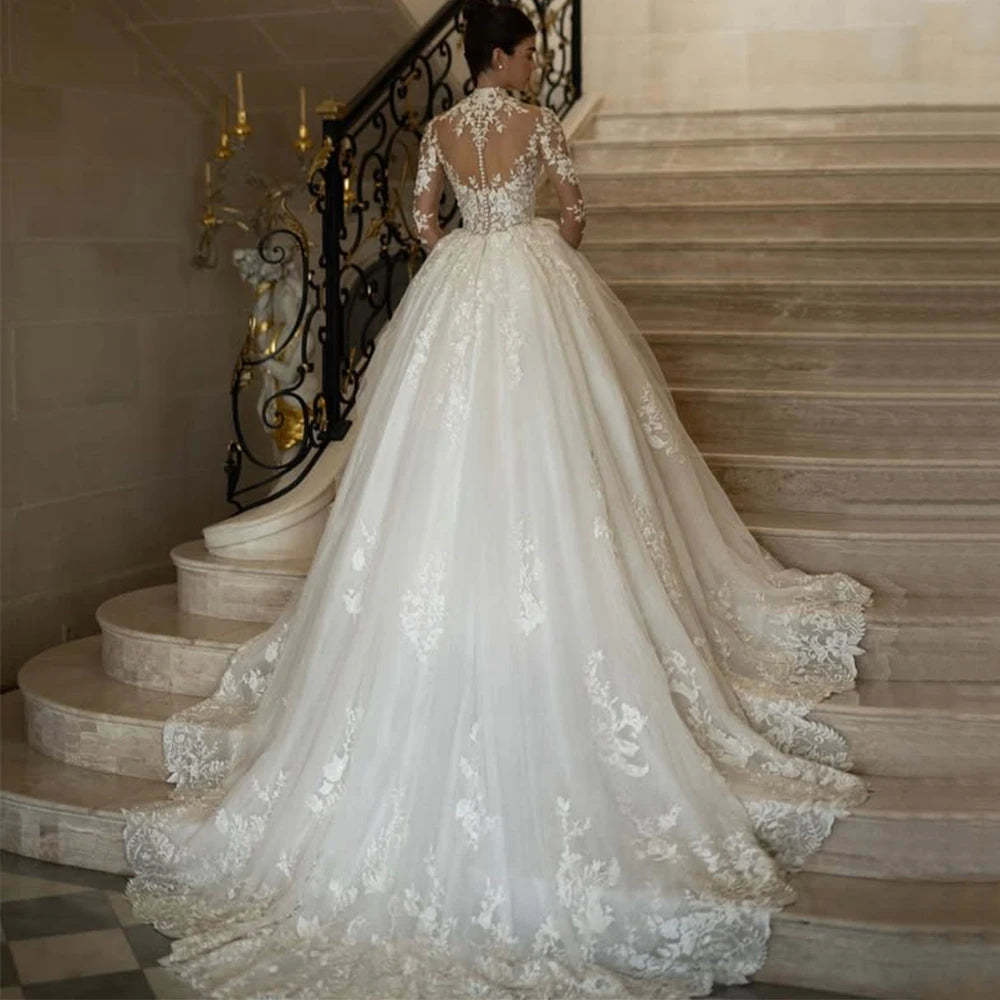 Gorgeous See Through High Neck Wedding Dress