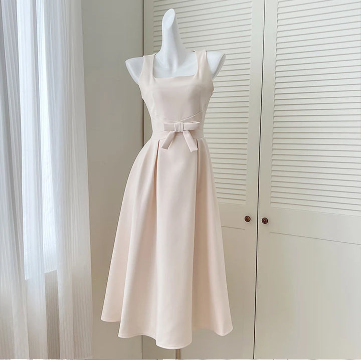 Graceful Square Collar Flowing Midi Dress