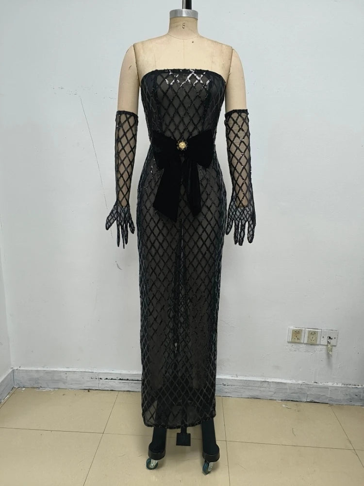Smart Mesh Sequins Bow Dress