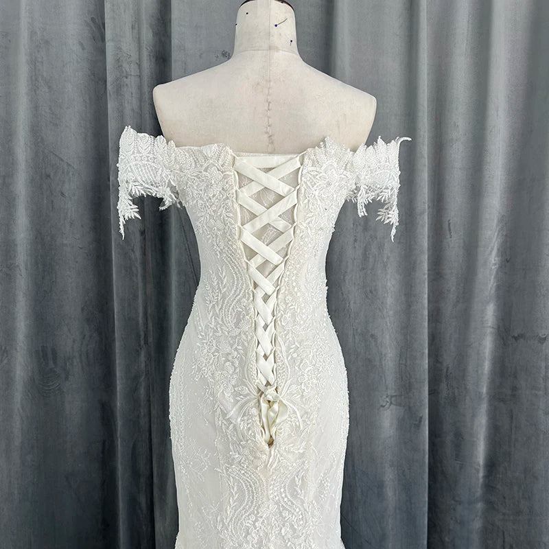 Graceful Beaded Lace Wedding Dress