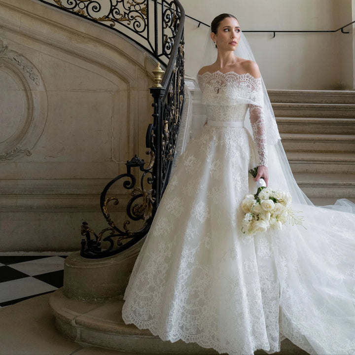Timeless White Lace Off Shoulder Bridal Couture