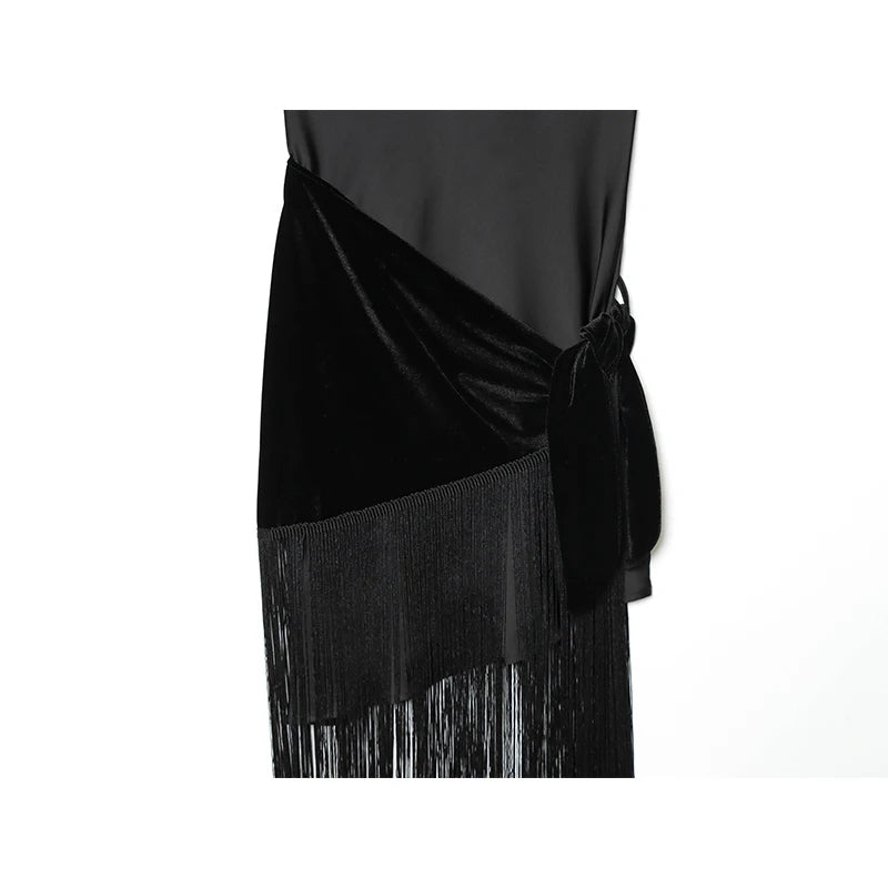 Classic Patchwork Satin Sling Dress