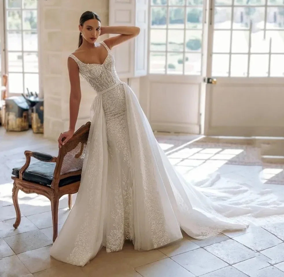 Lovely Long Open Back Wedding Couture