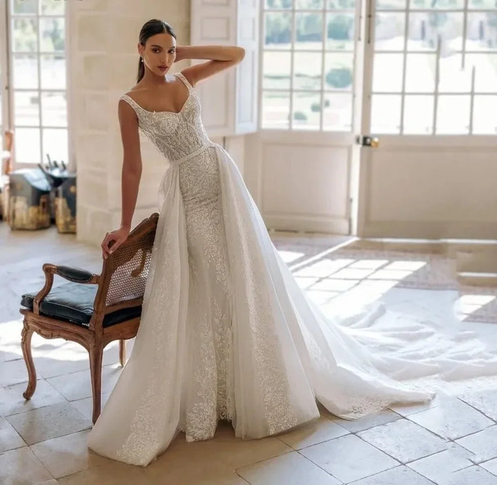 Lovely Long Open Back Wedding Couture