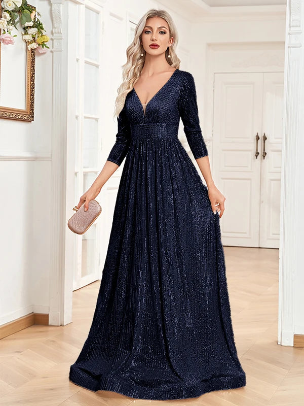 Romantic V-Neck Evening Dress