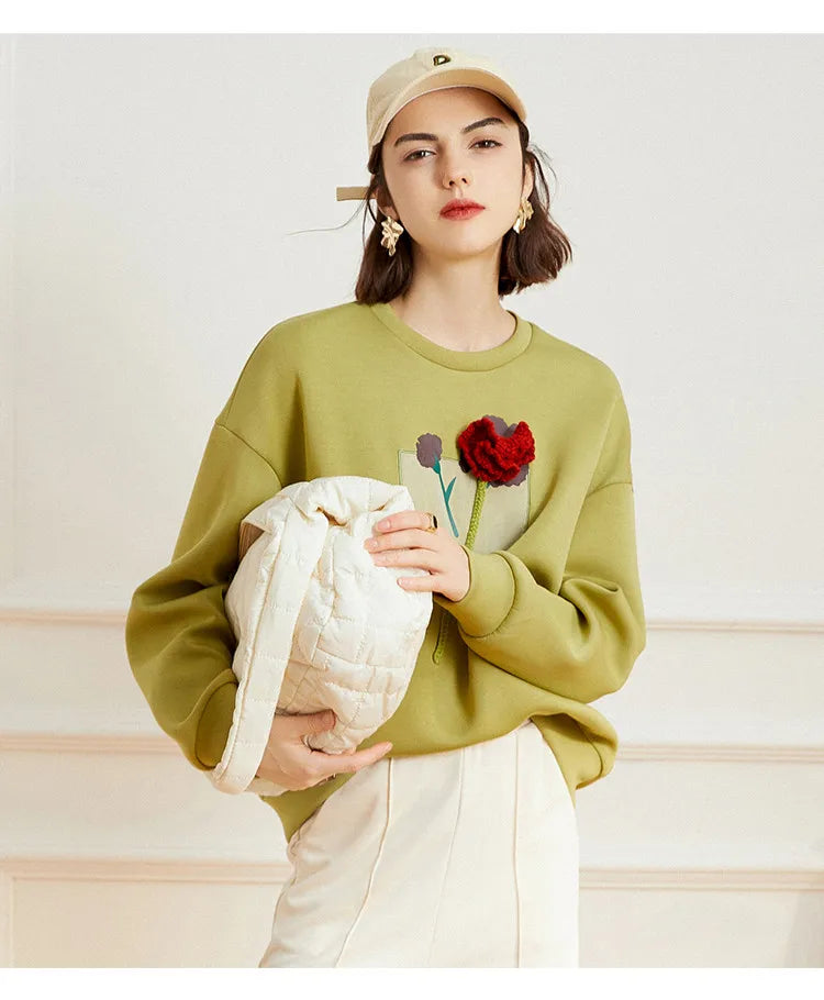 Drop Shoulder 3D Flower Sweatshirt