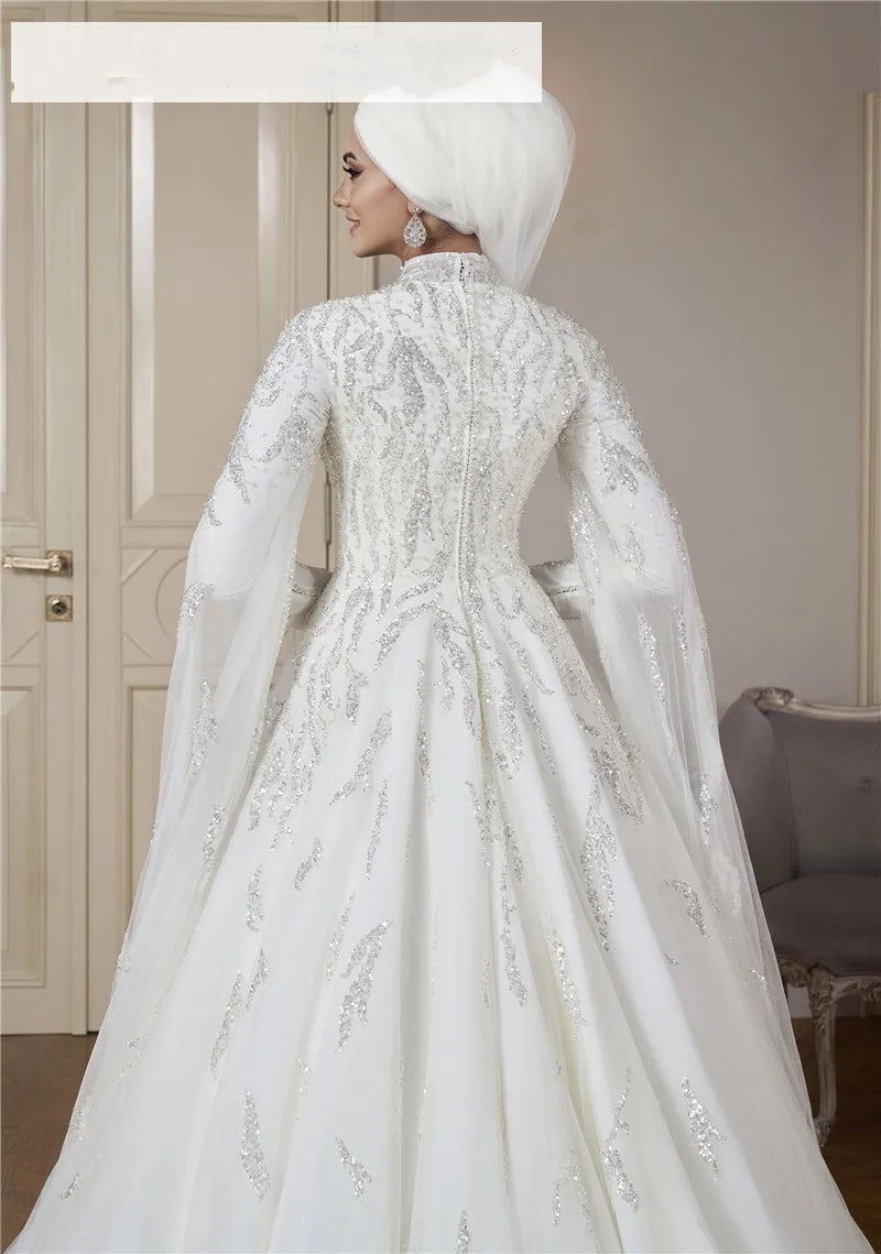 Elegant High Neck Muslim Bridal Dress