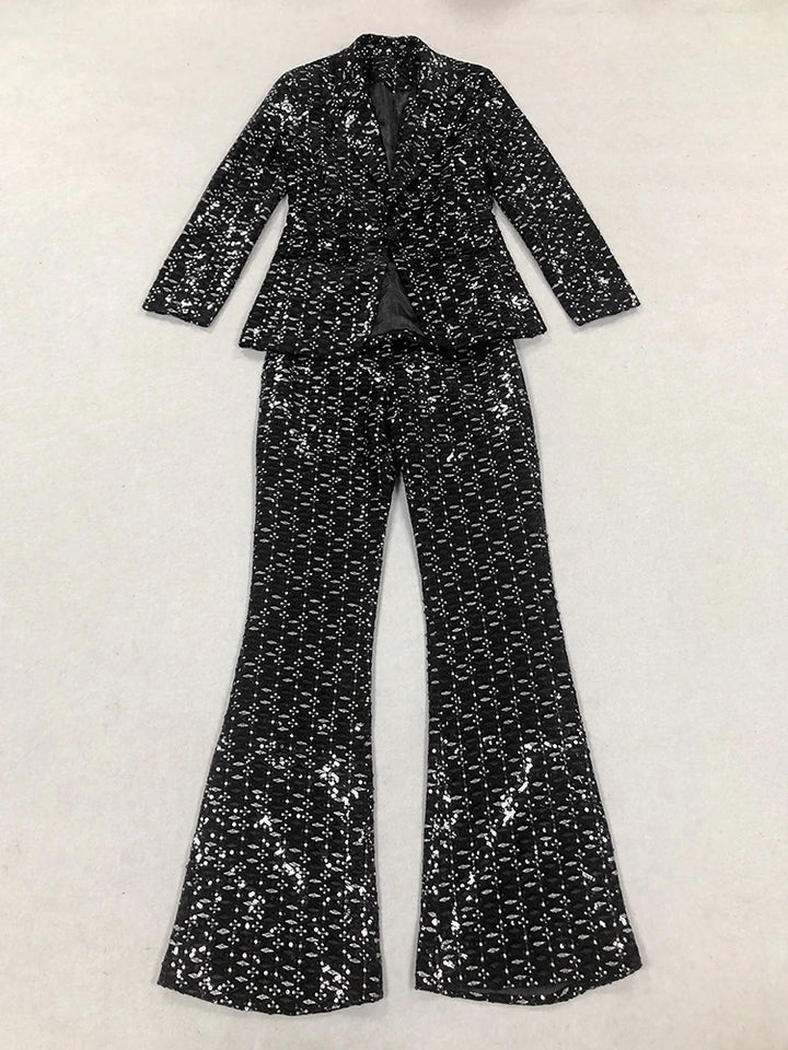 Single Button Shiny Sequins Suits