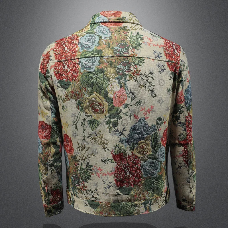 Single Breasted Men's Floral Jacquard Coat