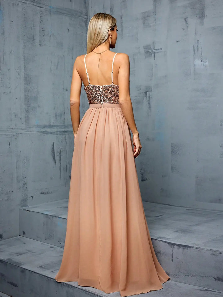 Charming Halter Deep V-neck Split Dress