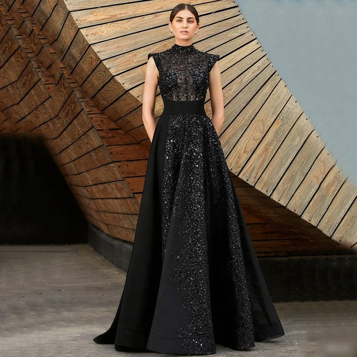 Regal Back Sweep Train Evening Party Gown