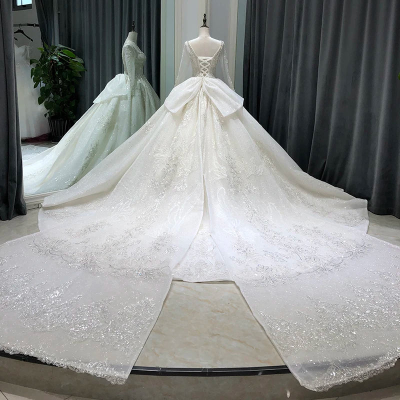 Appliques Long Sleeve Beading Bridal Ball Gown