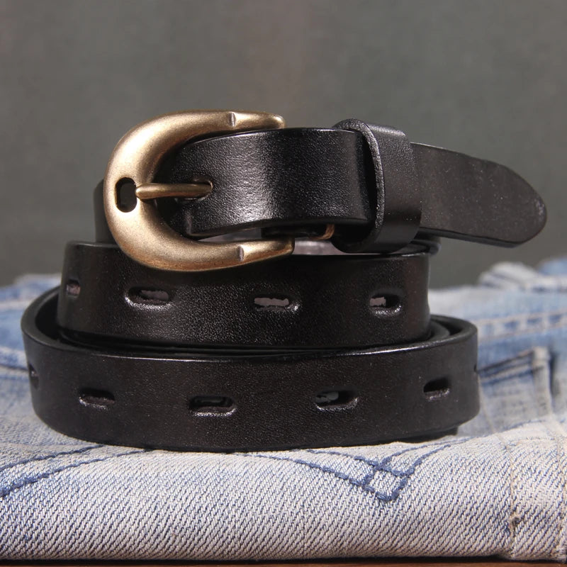 Luxury Copper Button Women's Leather Belt