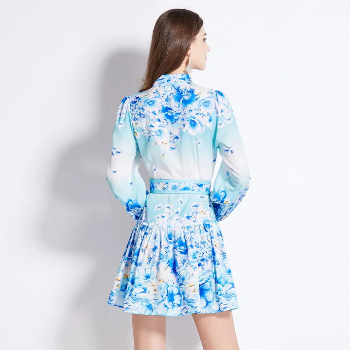 Stylish Floral Print Oil Painting Short Dress