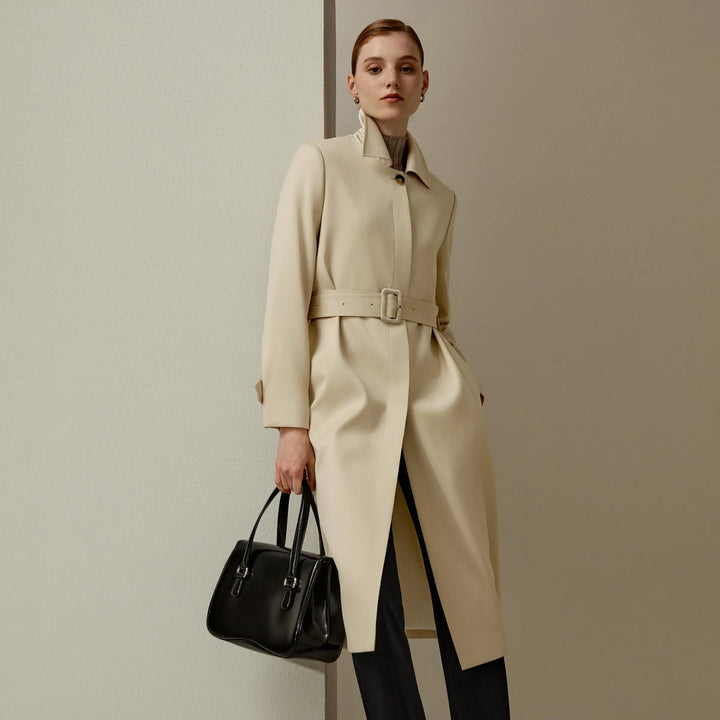 Repellent Silk-Wool Blend Trench Coat