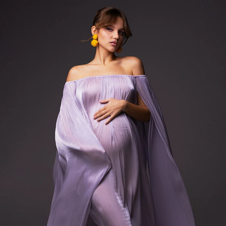 Luxurious Off-Shoulder Maternity Photography Gown