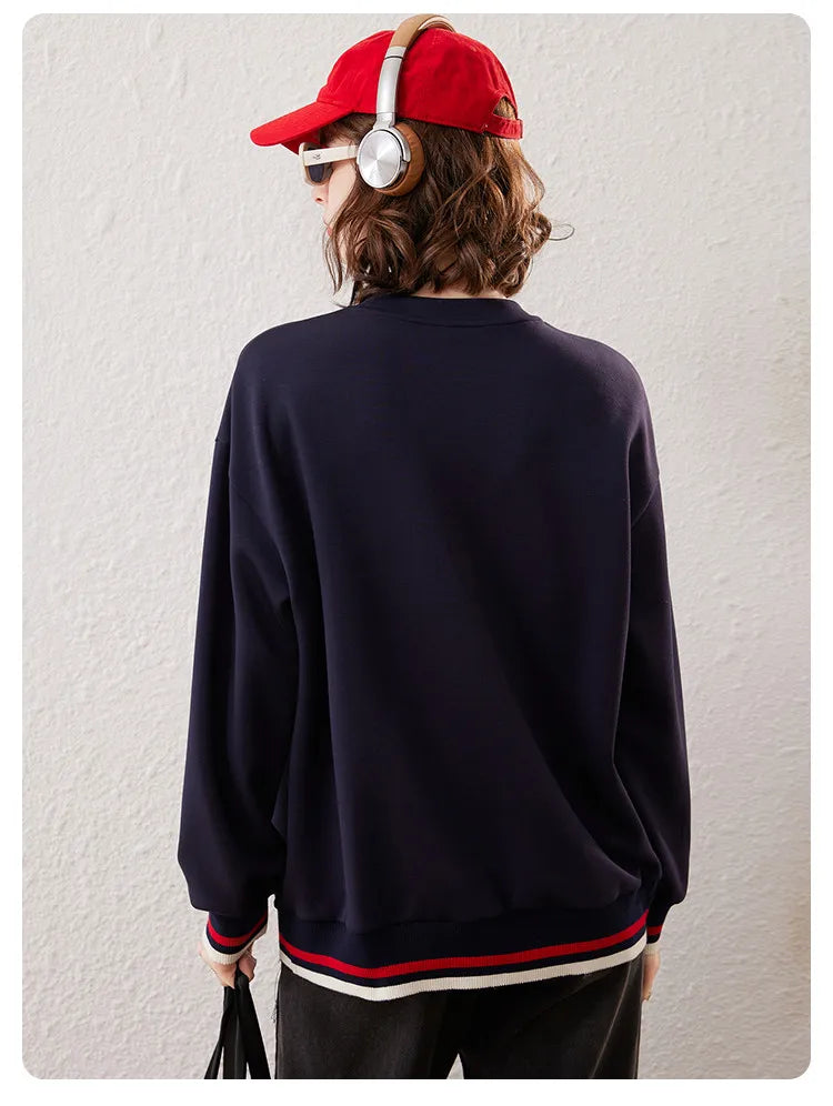 Embroidered Casual Pullover Loose Sweatshirt