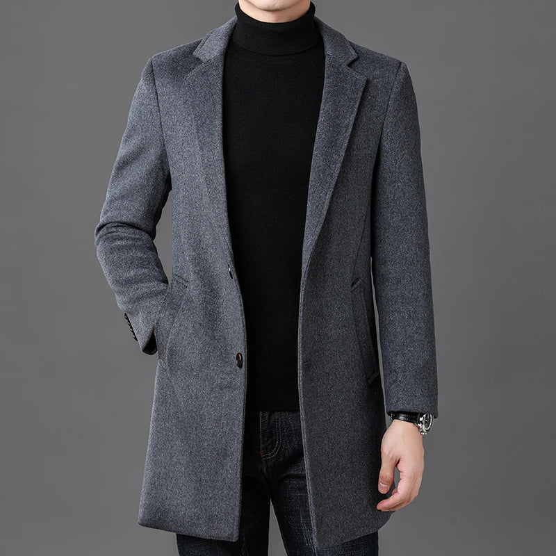 Luxury Mid-Length Woolen Overcoat
