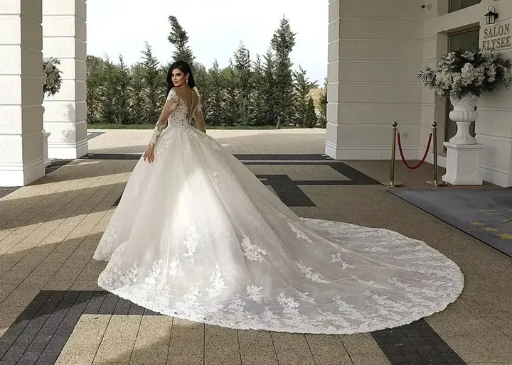 Lovely See-Through Lace Bridal Gown