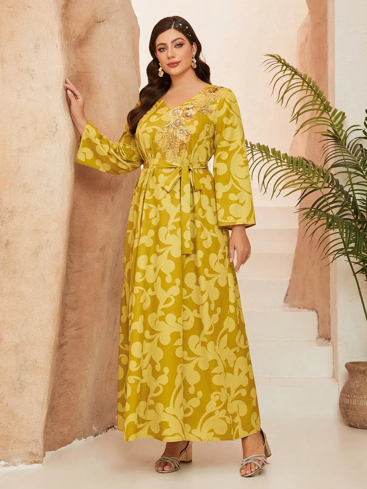 Modest Floral Belt Abaya Dress