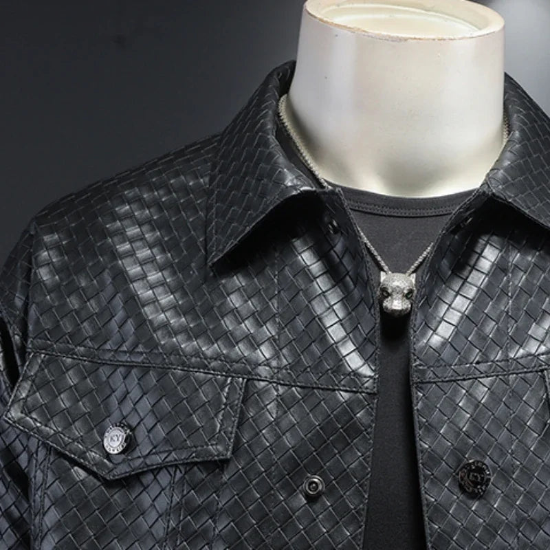 Luxury Woven Faux Leather Coat