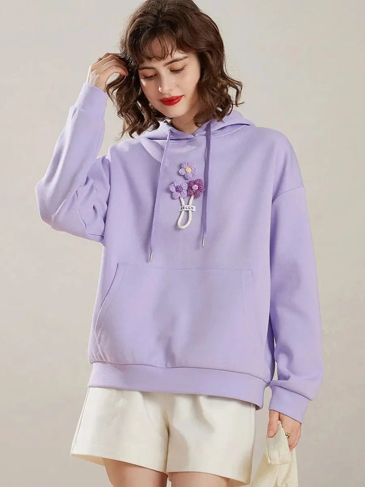 3D Plush Flower Pullover Sweatshirt