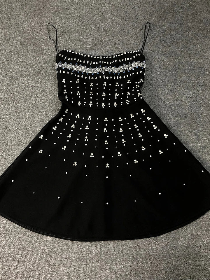 Embellished Rhinestones Mini Dress