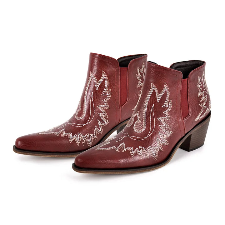 Elegant Embroidered Thick Heel Boots