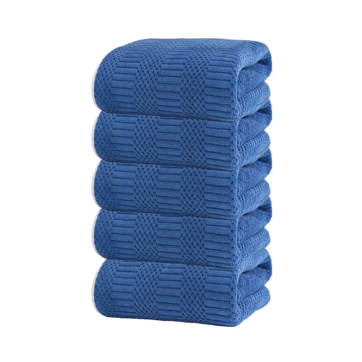Microfiber towel set (5) in blue with textured grid pattern