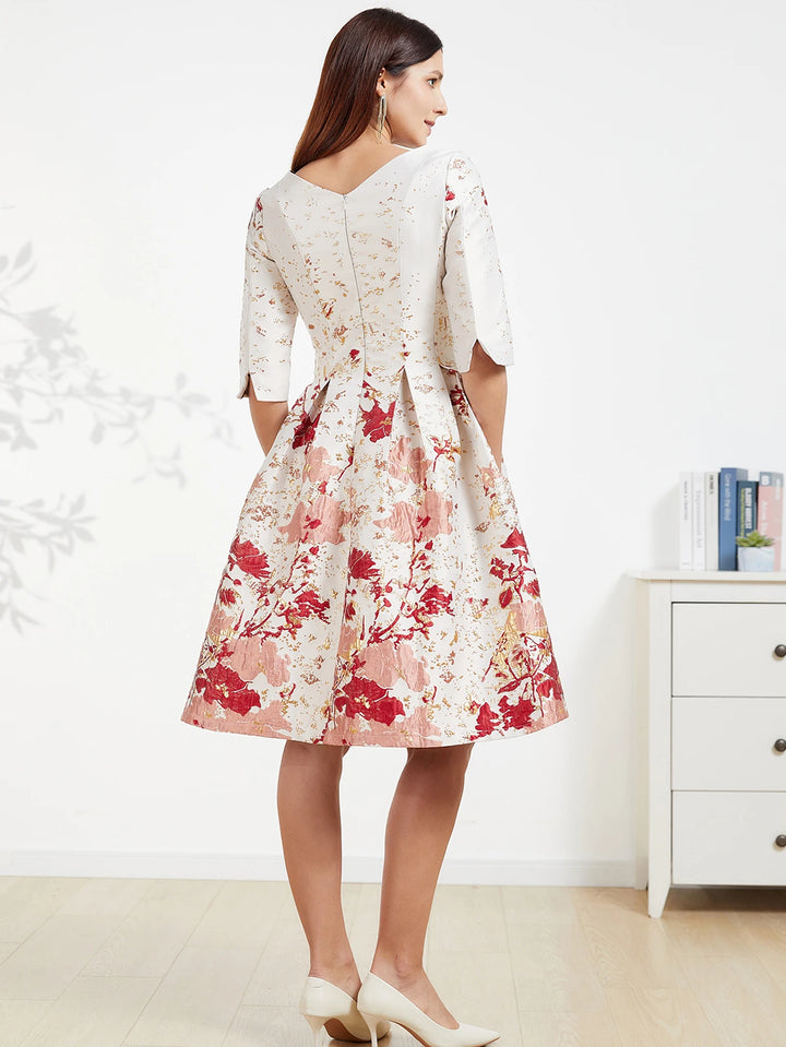Gorgeous Floral Jacquard Formal Dress