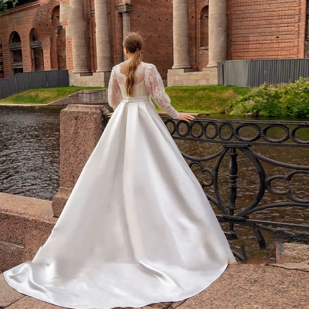 Charming V-Neck Satin Wedding Dress