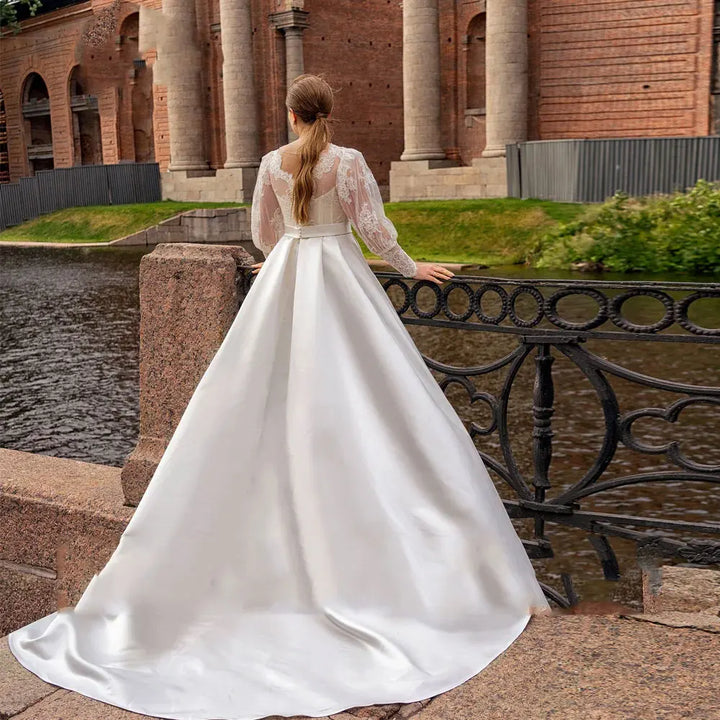 Charming V-Neck Satin Wedding Dress