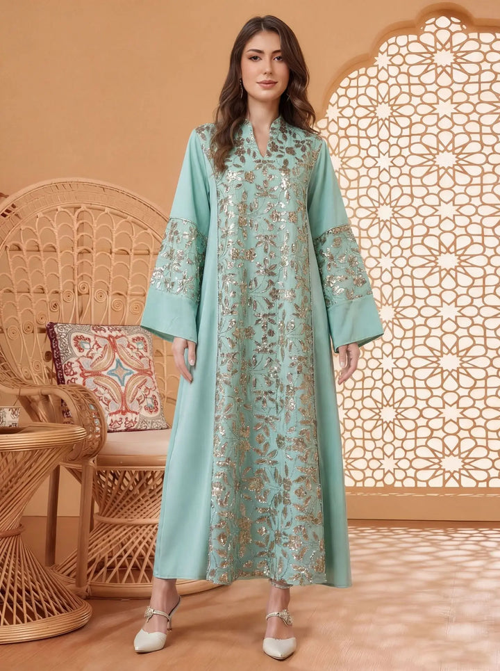 Sweet Embroidered Long Kaftan Dress