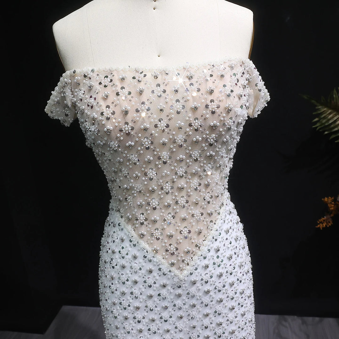 Sweet Heavy Beaded Pearls Evening Dress