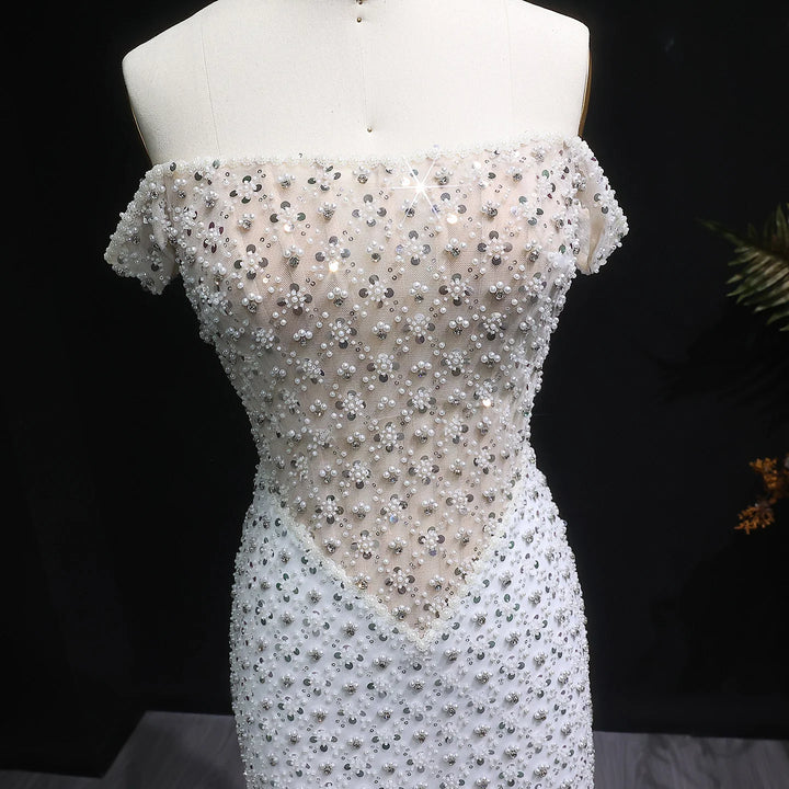 Sweet Heavy Beaded Pearls Evening Dress