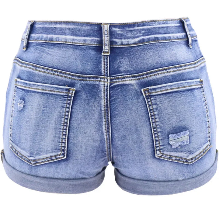 Stylish Curled Cuff Denim Shorts