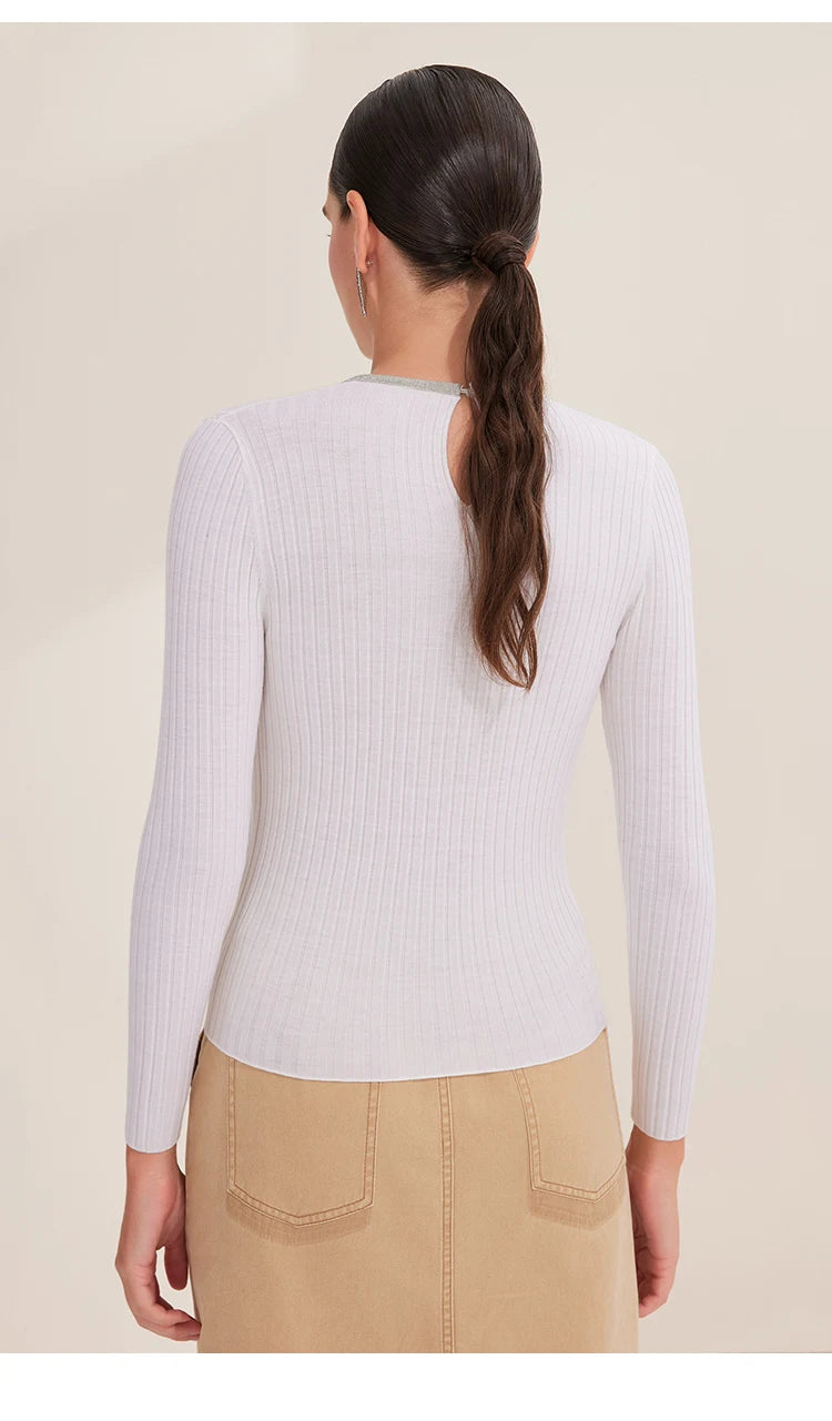 Luxurious Wool Ribbed Long Sleeve Jumper