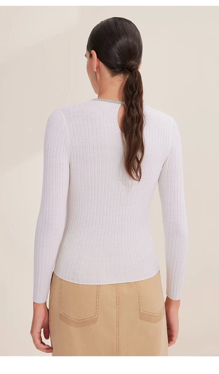 Luxurious Wool Ribbed Long Sleeve Jumper