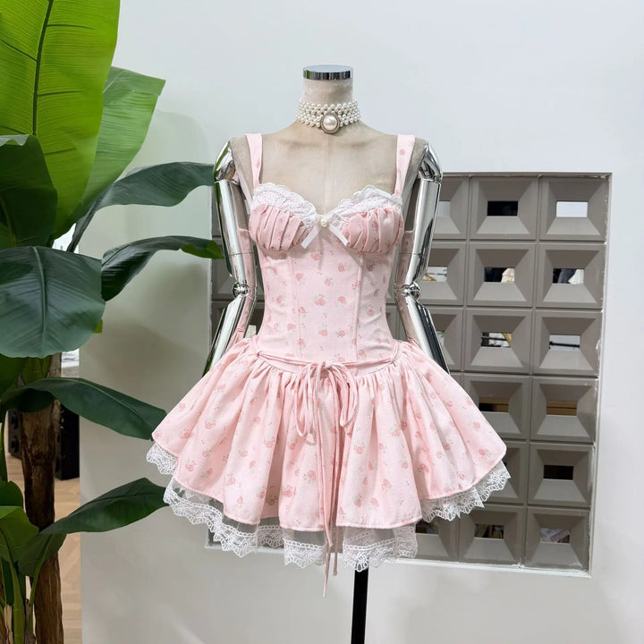 Delightful Low Cut Corset Waist Mini Dress