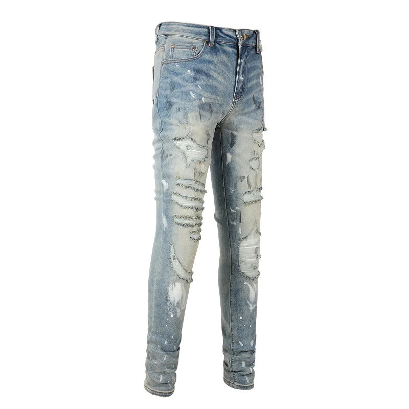 Stylish Distressed Painted Denim Jeans Pants