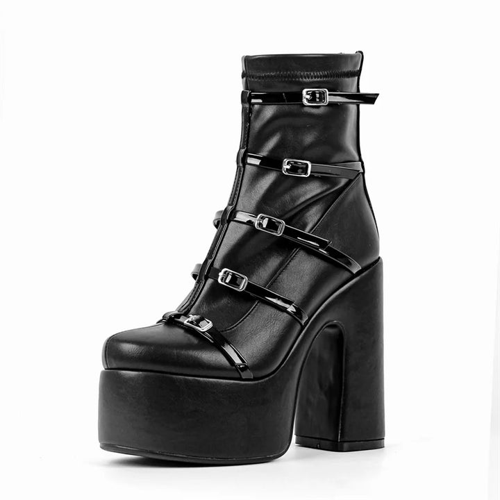 Chunky Round Toe High Heel Boots