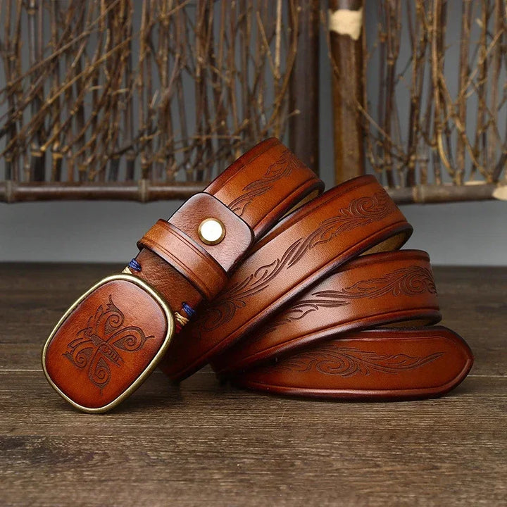 Elegant Laser Engraved Leather Belt