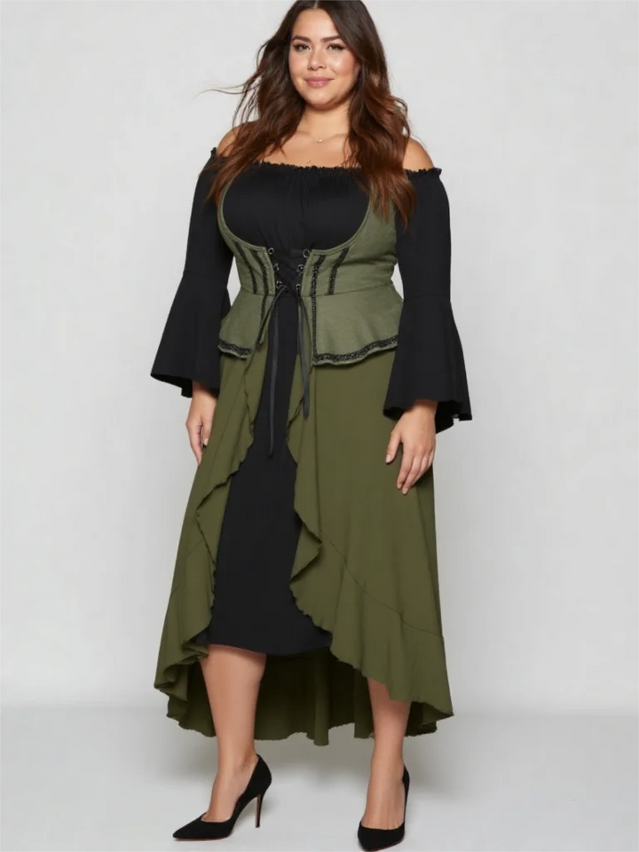 Artistic Flare Sleeves Women Plus Size Dress