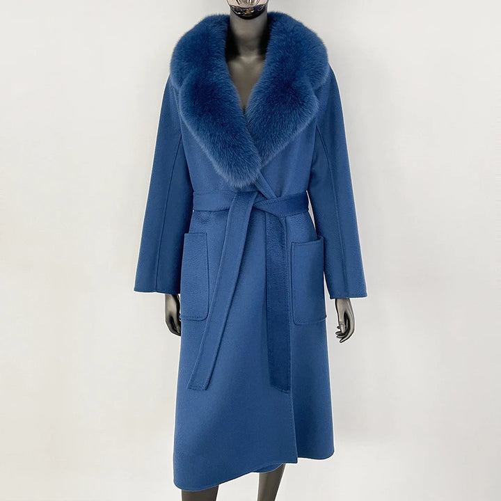 Elegant Natural Wool Fur Long Coat