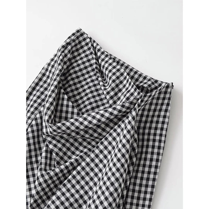 Luxury Draped Plaid Vintage Style Skirt