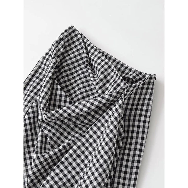 Luxury Draped Plaid Vintage Style Skirt