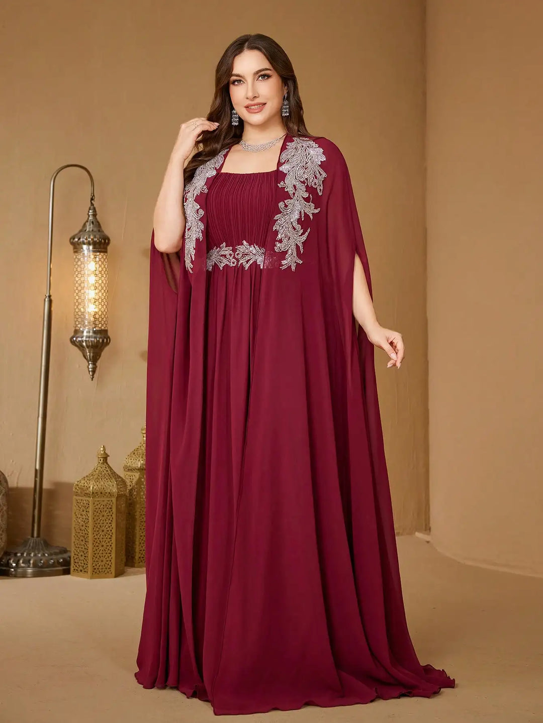 Breathtaking Cape Sleeve Sequined Dress